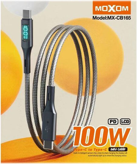 Moxom LED USB 2.0 Cable USB-C male - USB-C 100W PD Μαύρο 1.5m MX-CB165