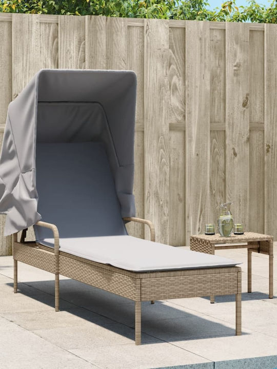 Deckchair Rattan with Cushion & Sunshade 200x55cm. Deckchair Rattan with Cushion & Sunshade 200x55cm.