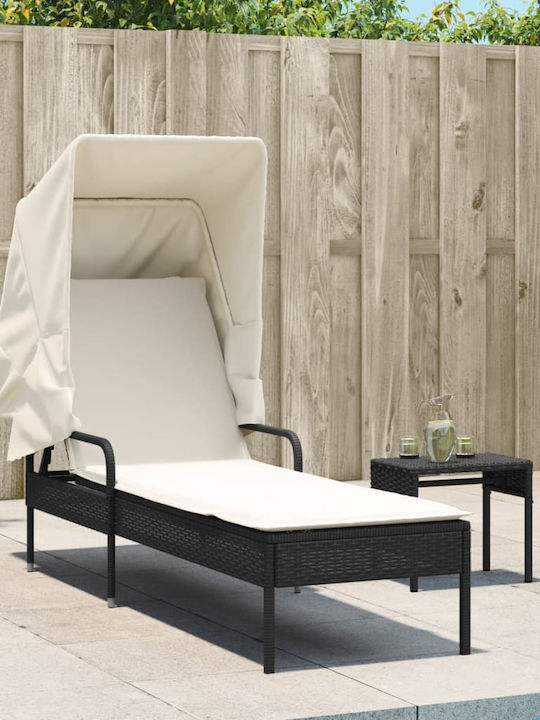 Deckchair Rattan with Cushion & Sunshade 200x55cm.