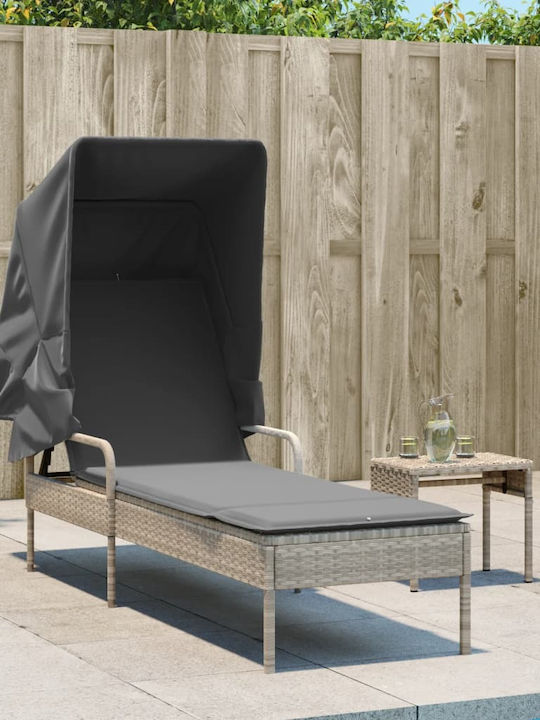 Deckchair Rattan with Cushion & Sunshade with Table 200x55cm.
