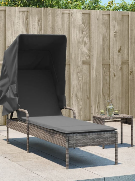 Deckchair Rattan with Cushion & Sunshade 200x55cm.