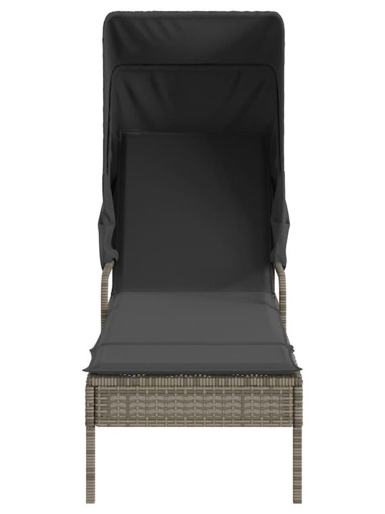 Deckchair Rattan with Cushion & Sunshade Gray with Table 200x55cm.