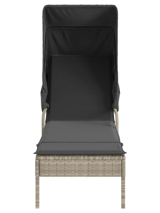 Deckchair Rattan with Cushion & Sunshade Gray with Table 200x55cm.