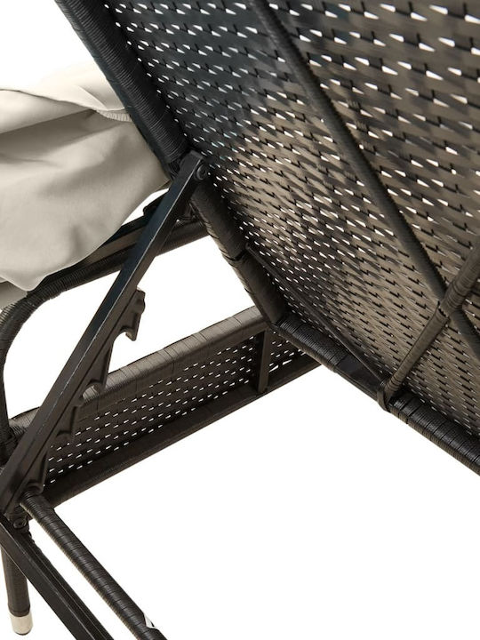 Deckchair Rattan with Cushion & Sunshade Black with Table 200x55cm.