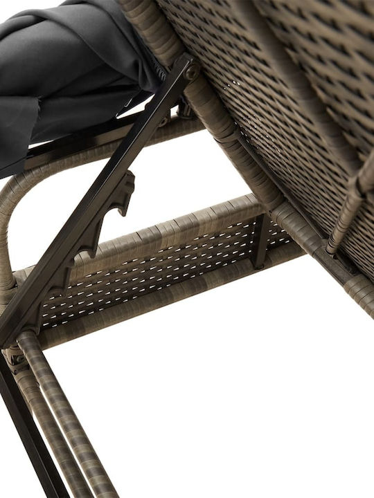Deckchair Rattan with Cushion & Sunshade Gray with Table 200x55cm.