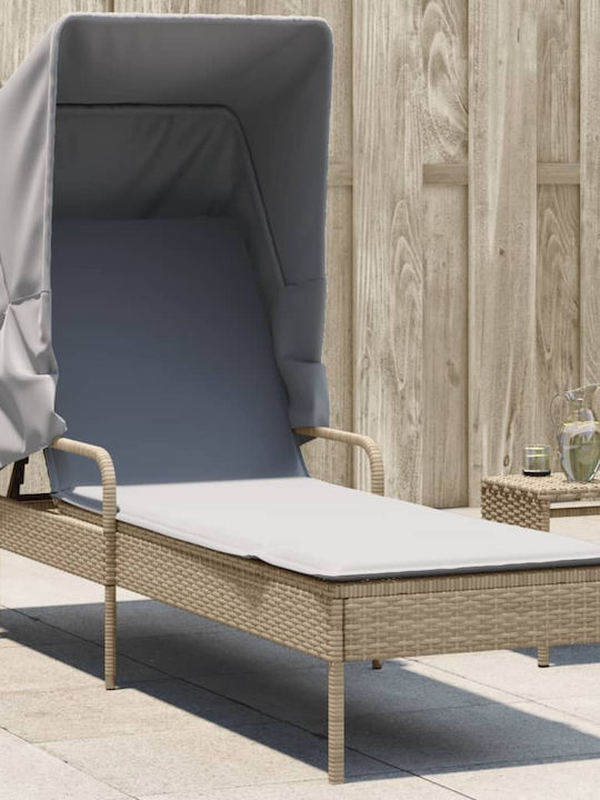 Deckchair Rattan with Cushion & Sunshade Beige 200x55cm.