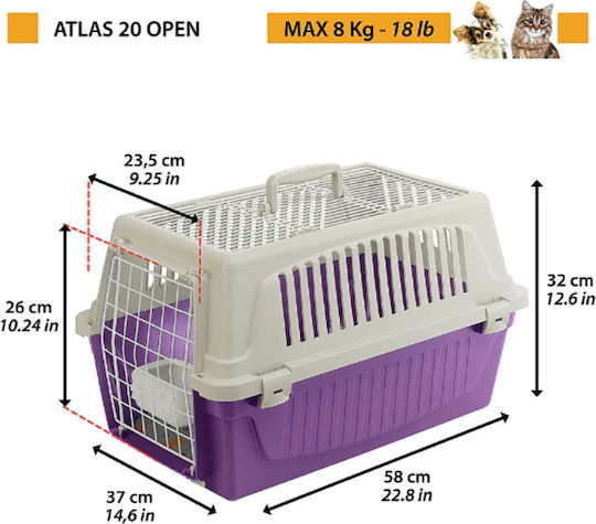 Ferplast Atlas Open 20 Κλουβί Μεταφοράς Σκύλου Μαύρο 58x37x37cm
