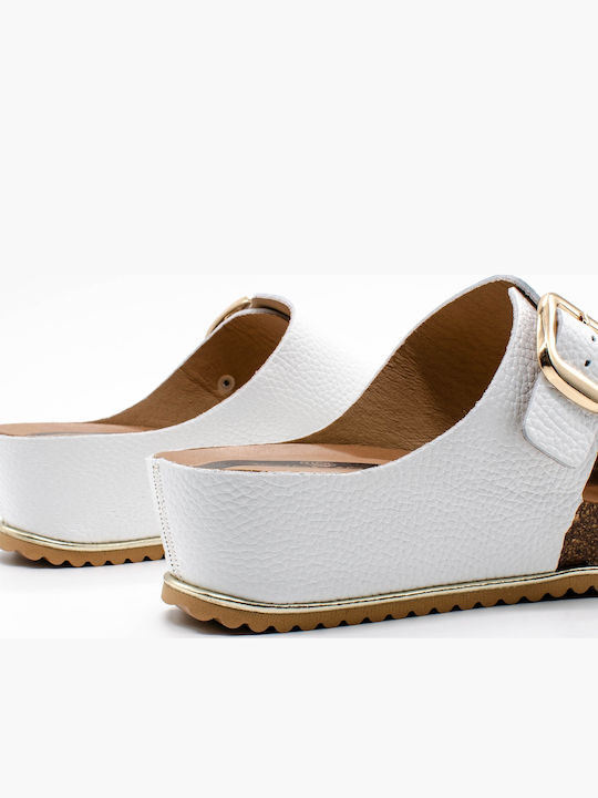 Leder Flache Sandalen für Damen Anatomisch in Weiß Farbe