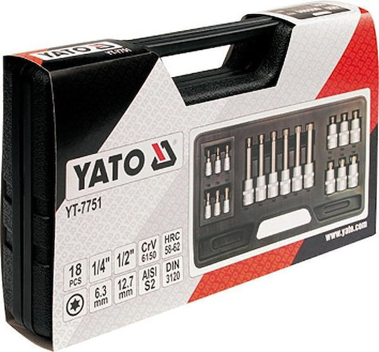 Yato Καρυδάκια με Μύτες Torx και Καρέ Υποδοχής 1/2'' Σετ 18τμχ