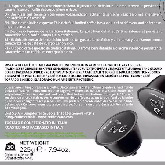 Cellini Capsules Espresso Compatible with Machine Dolce Gusto 30caps,tobolek