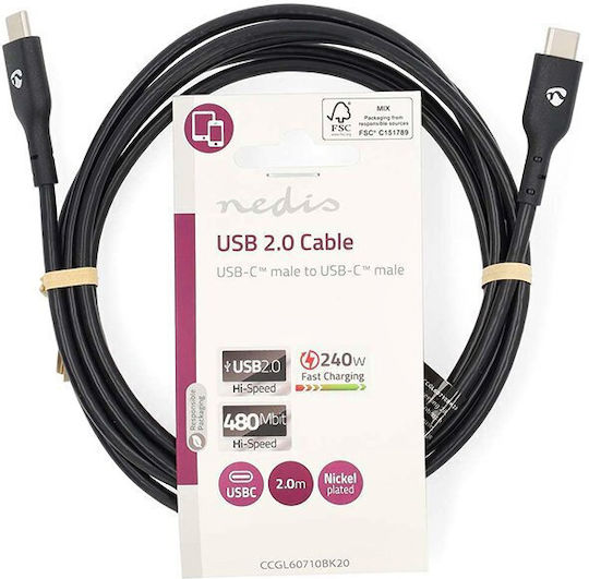 Nedis USB 2.0 Cable USB-C Male - USB-C 240W PD Silver 2m Bulk