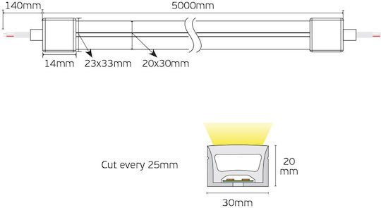 VK Lighting Waterproof LED Strip 24V Warm White Light 5m