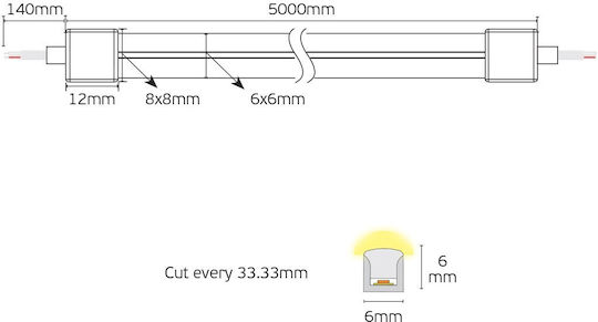 VK Lighting Αδιάβροχη Ταινία LED 24V Θερμό Λευκό Φως 5m