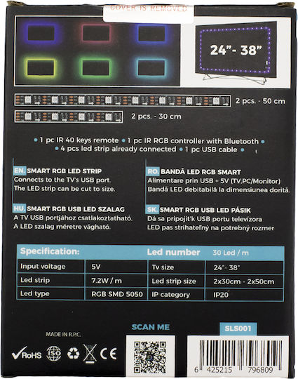 Sunshine Inteligent Bandă LED Pentru televizor USB 5V RGB Lumină Tip SMD5050 cu Sursă de alimentare & Telecomandă