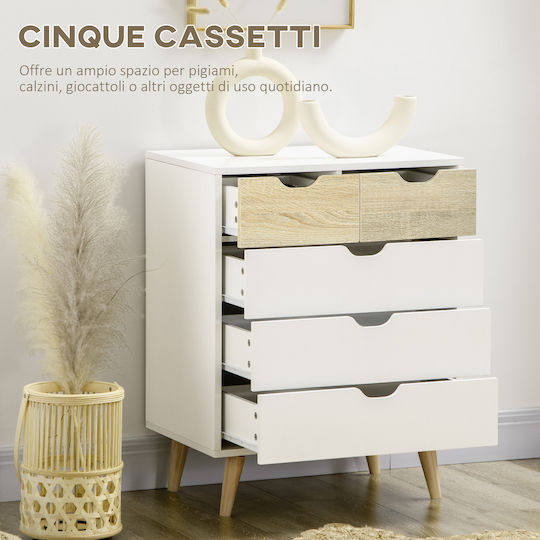 Wooden Chest of Drawers with 5 Drawers White 60x40x77.5cm