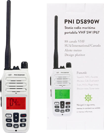 PNI DS890 Wireless Transceiver VHF Marine 5W with Monochrome Screen In White Color