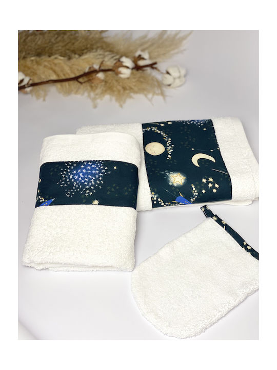 Velvet White Set of baby towels 3pcs Night Sky