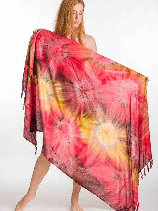 Pareo with Print with Print and Fringes Orange