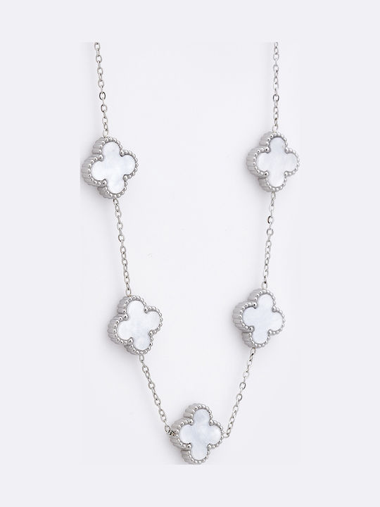 Sequoia Damen Halskette aus Edelstahl Blumen Design Silber Filigran Weiß