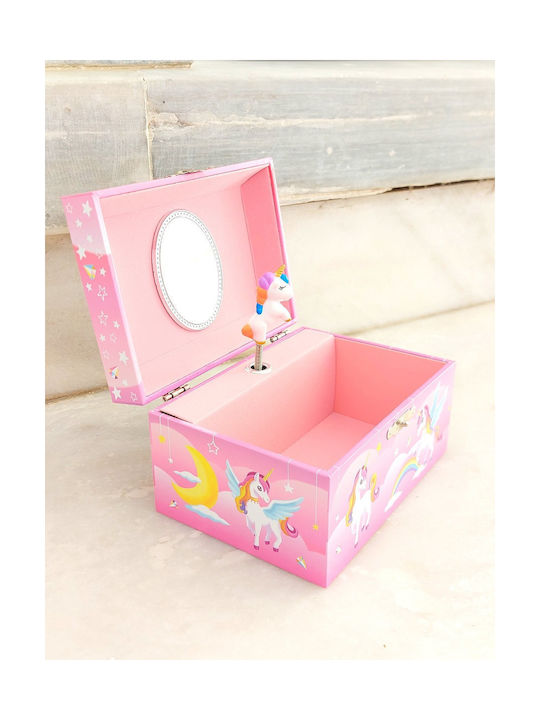 Musical Jewelry Box Pink Unicorn Rectangular Mirror 15x11x8cm