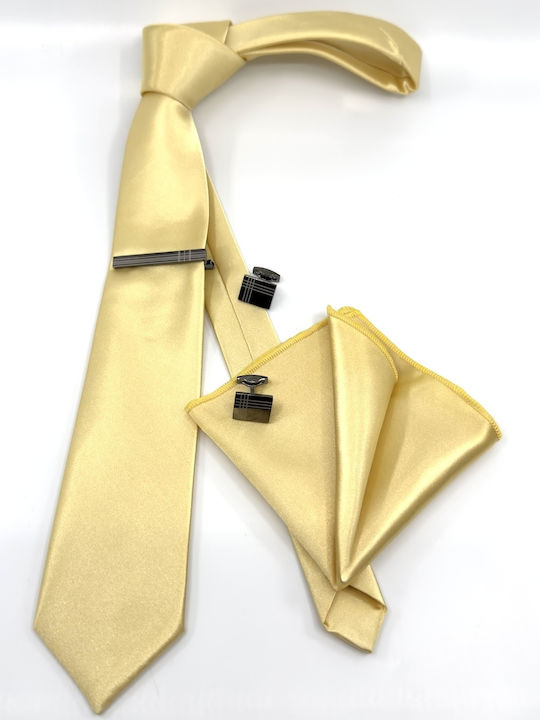 Legend Accessories Σετ Ανδρικής Γραβάτας Μονόχρωμη σε Κίτρινο Χρώμα