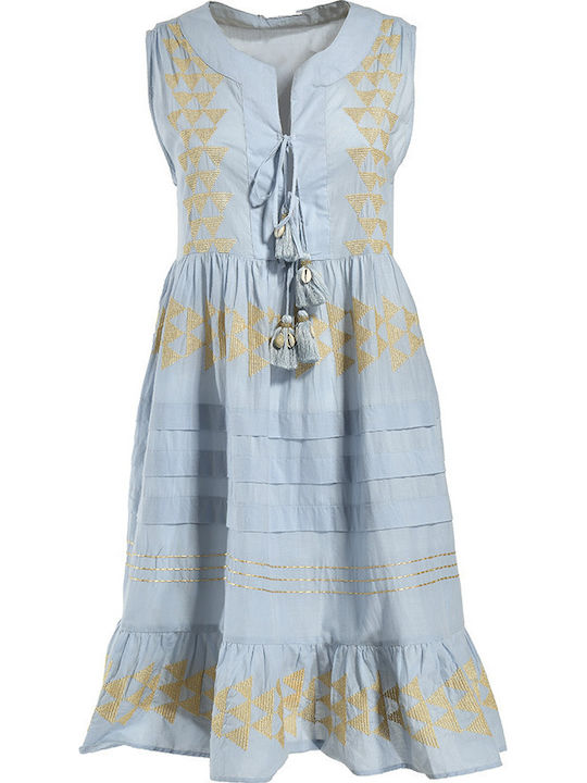 Summer Mini Dress with Ruffles Light Blue