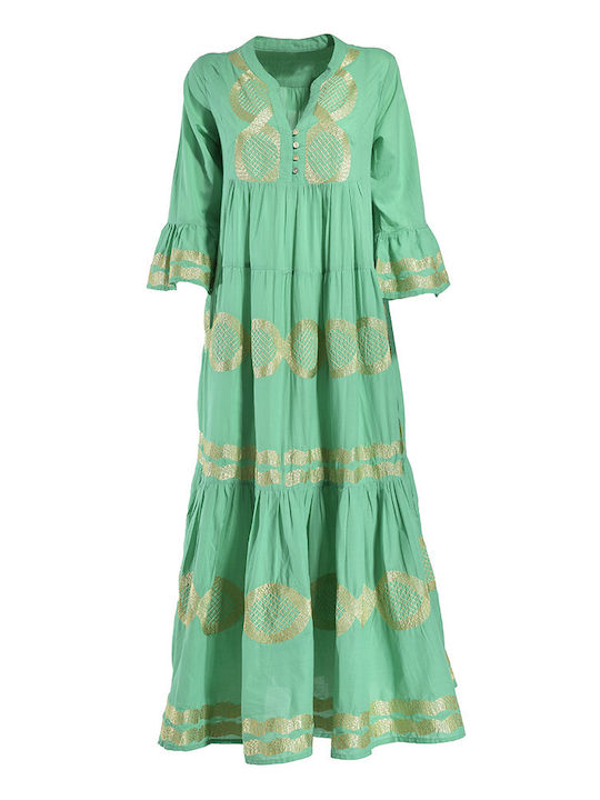 Summer Maxi Dress with Ruffles Green