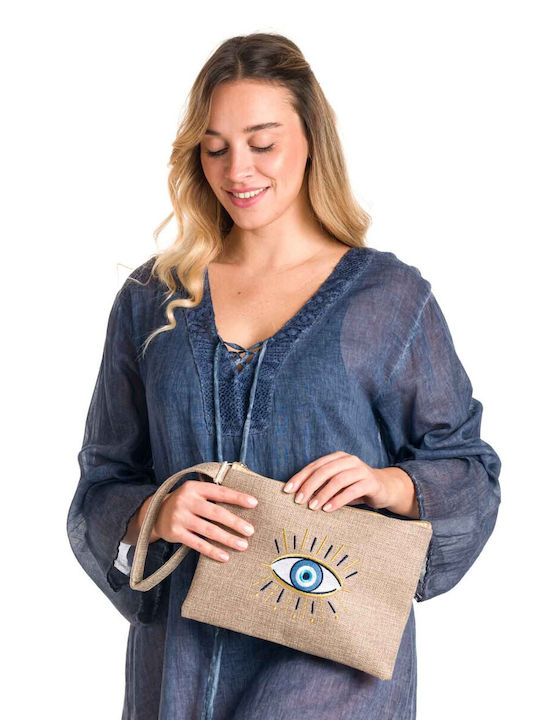 Τσάντα Θαλάσσης από Καραβόπανο με Νεσεσέρ με σχέδιο Μάτι Μπεζ