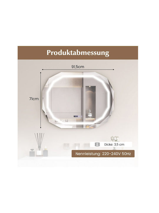 Costway Καθρέπτης Μπάνιου Led 91.5x71cm Ασημί