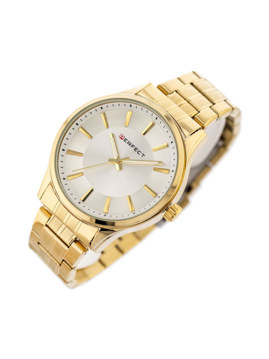 Perfect Ανδρικό Ρολόι 44mm Μπαταρίας με Χρυσό Μεταλλικό Μπρασελέ