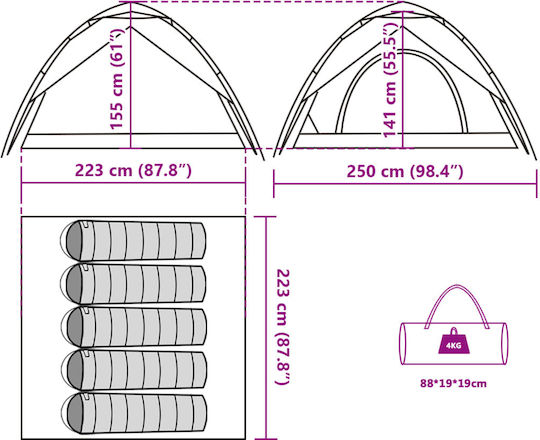 vidaXL Σκηνή Camping Igloo Λευκή για 5 Άτομα 223x223x141εκ.