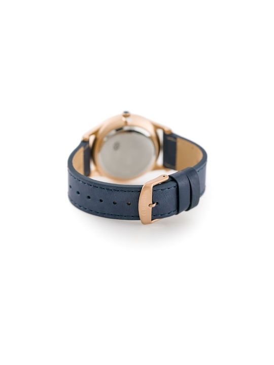 G.Rossi Ανδρικό Ρολόι 42mm Μπαταρίας με Μπλε Δερμάτινο Λουράκι