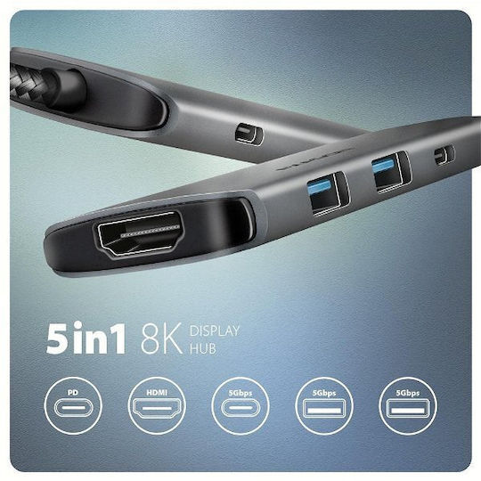 Axagon USB-C Docking Station mit HDMI 4K PD Gray (HMC-5H8K)