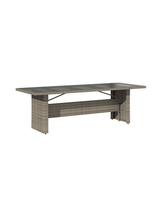 Masa pentru spații exterioare Rattan cu suprafață din sticlă Gri 240x90x75buc