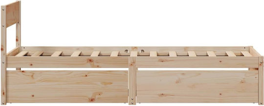 Bed Single Made of Solid Wood Brown with Slats for Mattress 75x190cm