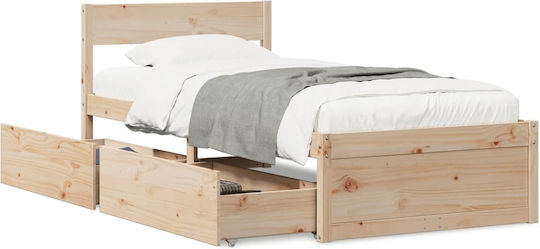 Bed Single Made of Solid Wood Brown with Slats for Mattress 75x190cm