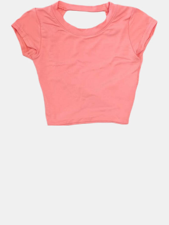 Παιδικό Crop Top Κοντομάνικο Ροδακινί