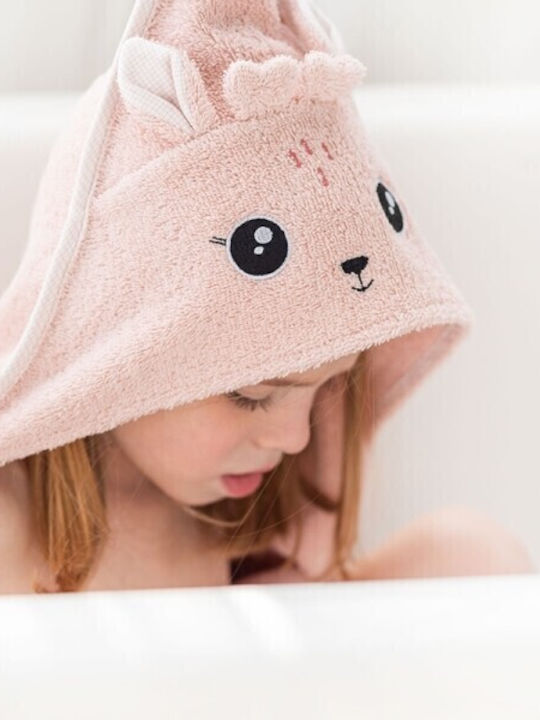 Bonjour Bebe Βρεφική Κάπα-Μπουρνούζι με Κουκούλα Deer Pink 100x100εκ.