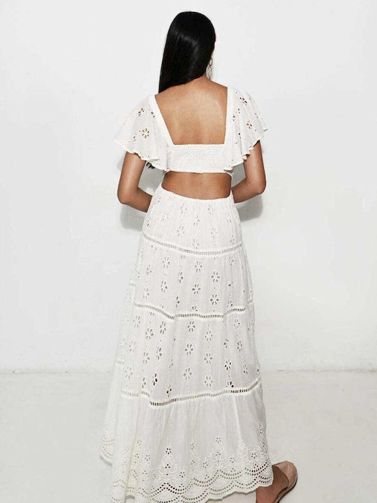 Piti Cuiti Maxi Φόρεμα με Βολάν Άσπρο