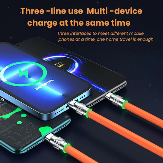 Редовна USB към Lightning / Type-C / micro USB Кабел Червен 2м