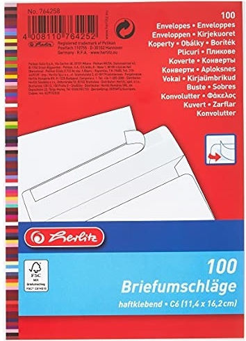 Herlitz Set Umschläge Korrespondenz mit Aufkleber 100Stück 11.4x16.2cm in Weiß Farbe