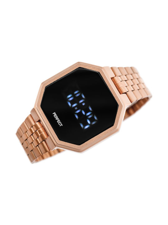 Perfect Digital Watch with Pink Gold Metal Bracelet