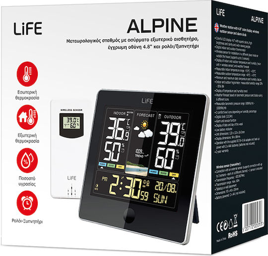 Life Alpine 221-0392 Ασύρματος Μετεωρολογικός Σταθμός Ψηφιακός Επιτραπέζιος / Επίτοιχος Μαύρος
