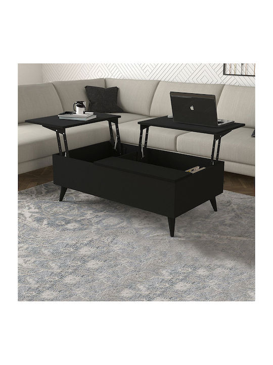 Rectangular Central Coffee Table Roy Wooden with Lifting Mechanism Black W121xL69xH40cm