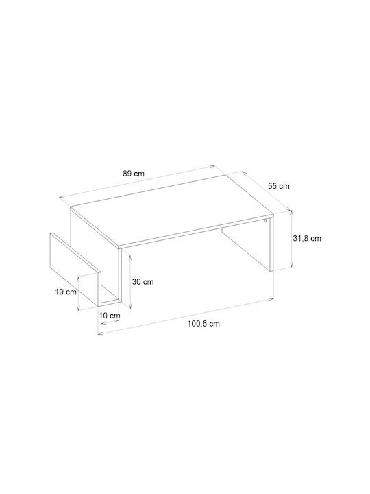 Masa Centrală Rectangulară Regnar Din Lemn Rebab L100,6xLățime55xÎnălțime31,8cm