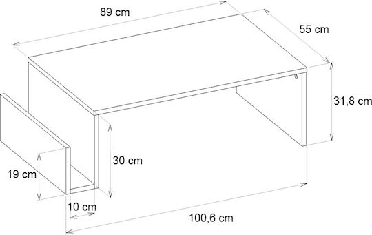 Masa Centrală Rectangulară Regnar Din Lemn Rebab L100,6xLățime55xÎnălțime31,8cm
