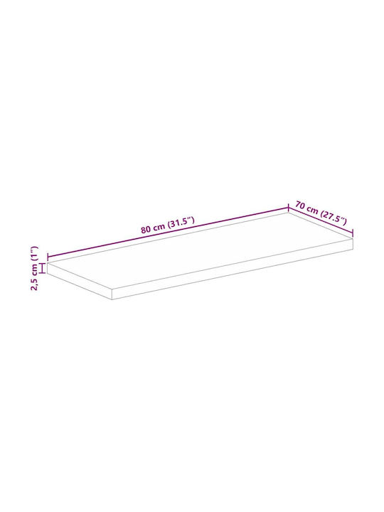 vidaXL Rectangular Table Surface made of Solid Wood Brown 80x70x2.5cm 371204 1pcs