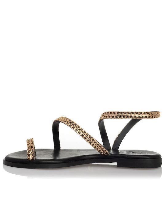 Sante Leather Women's Flat Sandals in Black Color