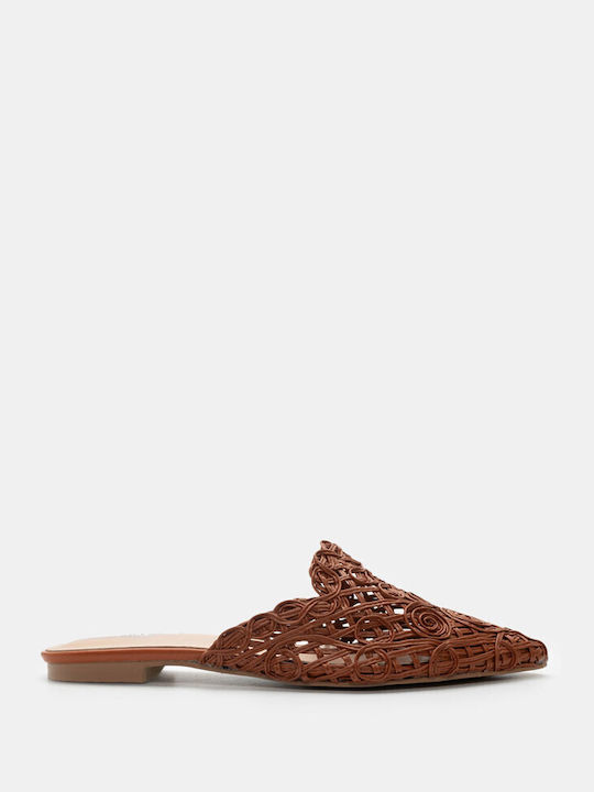 Luigi Flat Leather Mules Brown