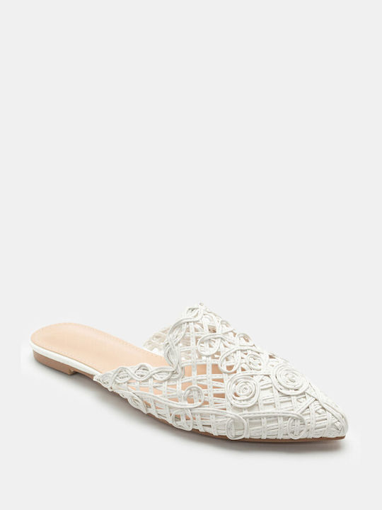 Luigi Flat Leather Mules White